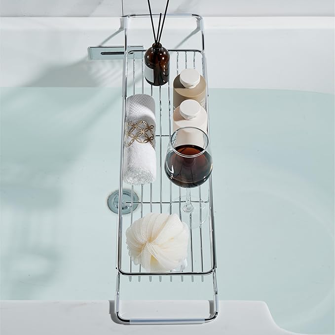 Stainless Steel Bathtub Caddy Tray, Expandable Bathtub Holder Table, Adjustable - Image 5