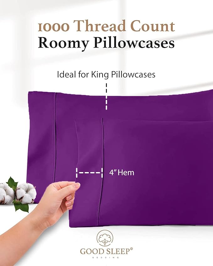 1000 TC Purple Standard Pillowcases Set of 4 100% Egyptian Cotton Pillow Cases - Image 3