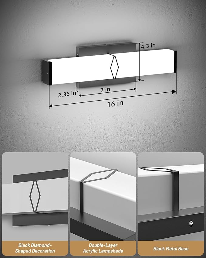 Bathroom Light Fixtures Over Mirror, 16inch Modern Vanity Lights - Image 4