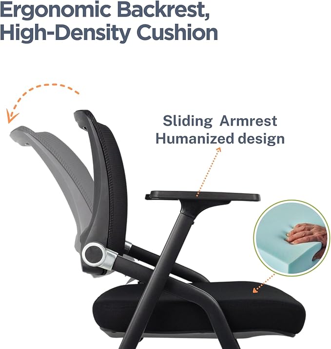 SLKJChr 4 Pack Foldable Office Chairs with Wheels, Mesh Back, Arms and Portable - Folding Office Chairs for Conference Room Chair, Office Guest & Reception & Meeting Chair - (Black) 300 lbs.