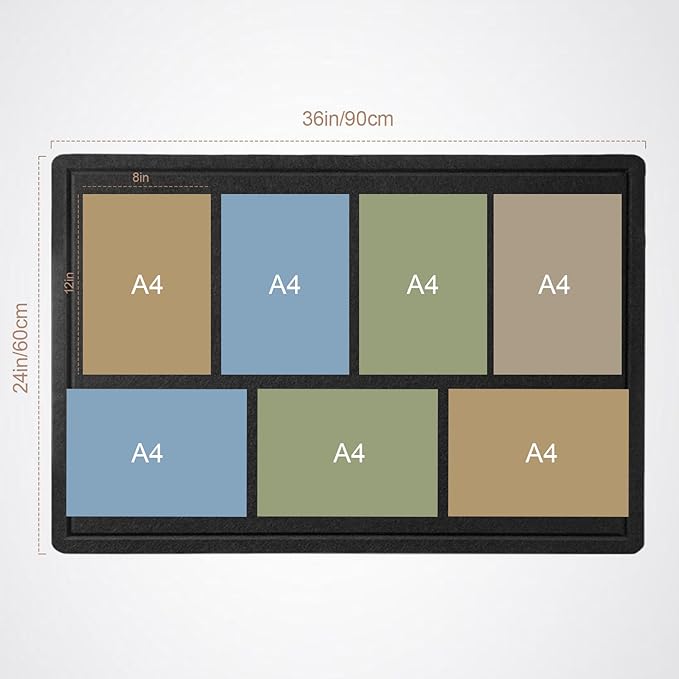 Vision Board 36x24, Thicken Felt Pin Board for Bedroom Dorm or Personal Creative Space with 20 Pushpins and 20 Postcards, Black