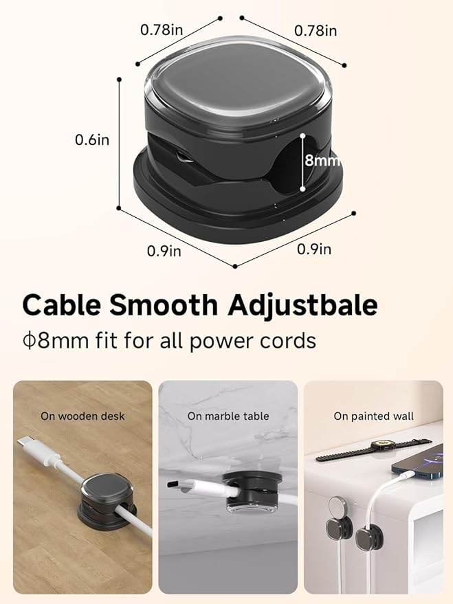 Magnetic Cable Clips, Adjustable Cord Holder Management, Adhesive Wire Keeper Organizer for Home Office Desk Phone PC Car Wall Desktop Nightstand Appliance (9-PCS Black)