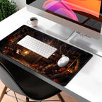 Medieval Bookshelf Desk Pad Mat Vintage Gothic Bookcase Bookshelf Deskpad Large Gaming Flower Mouse Pad XXL Plant Keyboard Mouse Pads Large 31.5x15.8 in-with Stitched Eges Non-Slip Base Mat