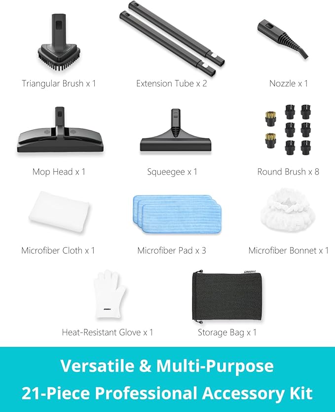 Steam Cleaner: 40s Fast Heating-0.66Gal Large Tank-21 PCS Kit-No Cooling-Refill - Image 2