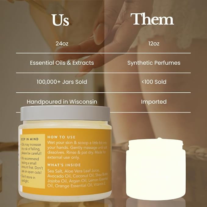Bare Botanics Lemon Orange Body Scrub 24oz | Made in Madison, WI | All Natural - Image 6