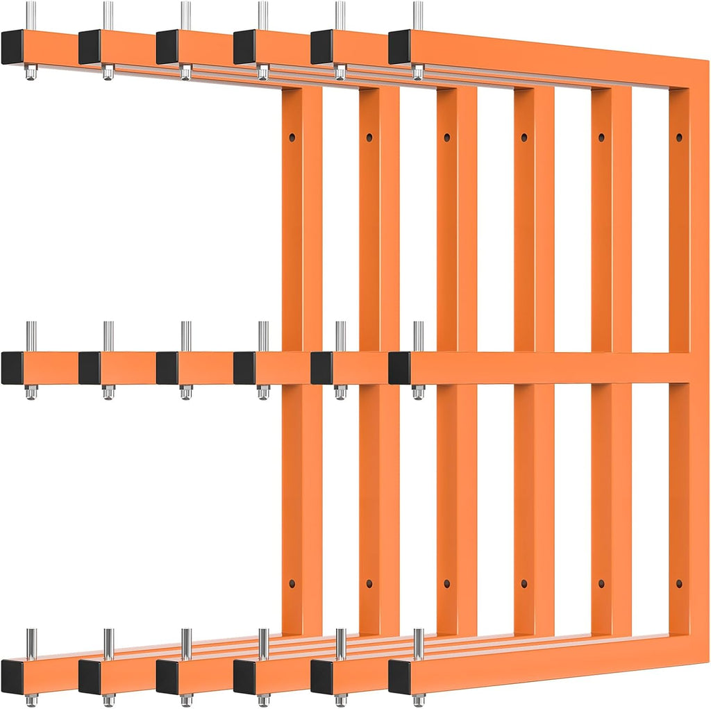 Lumber Rack Wall-Mounted Lumber Storage Rack, Heavy Duty Wood Storage Racks with 9-Level System, 1980 LB Sturdy Garage Wood Organizer, Orange Lumber Metal Racks for Indoor and Outdoor (6 Pack)