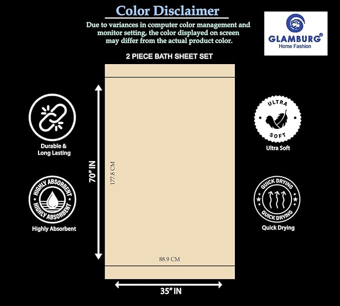 GLAMBURG Cotton 2 Pack Oversized Bath Sheet 35 x 70, Large Bath Sheet, Ultra - Image 7