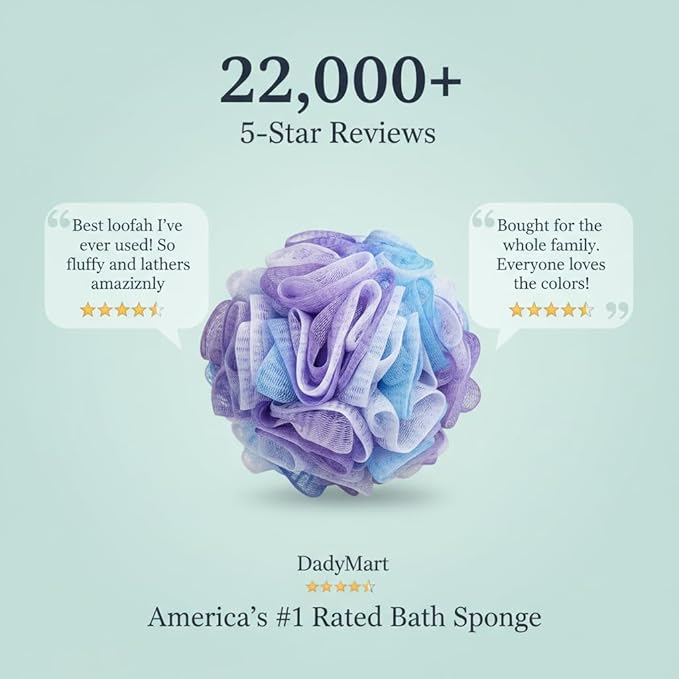 DadyMart Shower Loofah Sponge Pouf – XL Exfoliating Bath Puff Body Scrubber - Image 9