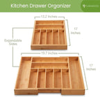 Purawood Bamboo Drawer Organizer - Expandable Silverware Organizer & Utensil Drawer Organizer, Cutlery Tray with Dividers, 7-9 Slots- Kitchen Organizer for Utensils & Flatware (Natural)