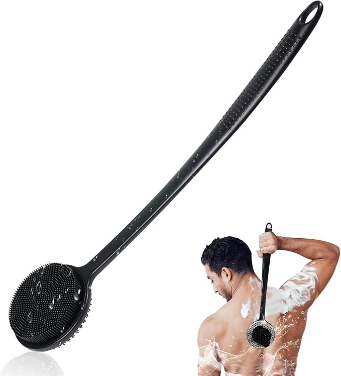 Back Scrubber for Shower, 24in Adjustable Handle Body Brush, Double Sided by -100SoftSilicone-