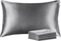 BEDELITE Satin Pillowcase with Zipper 4 Pack, Dark Grey Pillow Cases Queen Size by BEDELITE