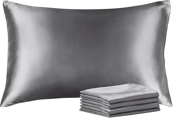BEDELITE Satin Pillowcase with Zipper 4 Pack, Dark Grey Pillow Cases Queen Size by BEDELITE