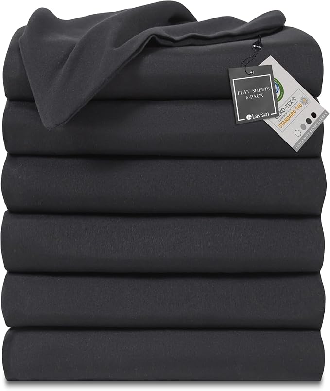 Lavisun Flat Sheets only, 6 Pack Bulk Top Sheets by Lavisun