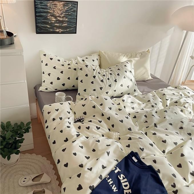 Nayoroom Black and White Heart Duvet Cover Twin Size Black Hearts Printed on - Image 2
