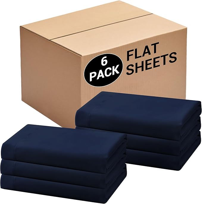 Bulk King Flat Sheets Only, 6 Pack Quick Sort Top Bed Sheet, Color-Coded Label by Culve
