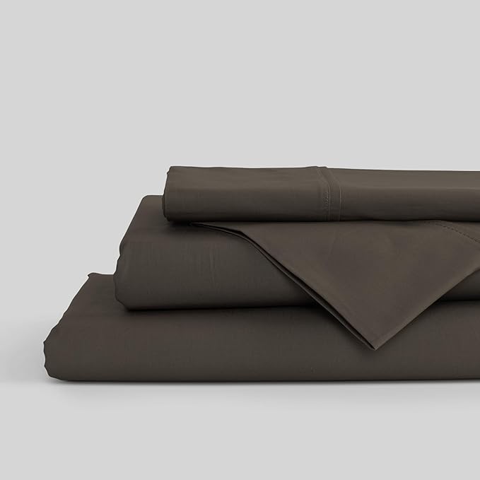 Linen Home 100% Cotton Percale Sheets Queen Size, Smoky Charcoal, Deep Pocket by LINENHOME