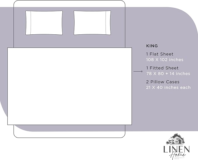 Linen Home 100% Cotton Percale Sheets King Size, Prelude Purple, Deep Pocket - Image 6
