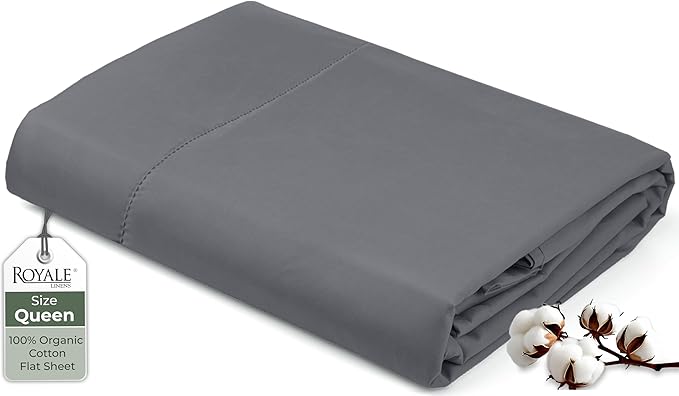 Royale Linens 100% Organic Cotton Queen Flat Sheet Only by ROYALELINENS