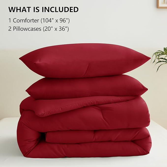 CozyLux California King Comforter Set Dark Red, 3 Pieces Cal King Solid - Image 7