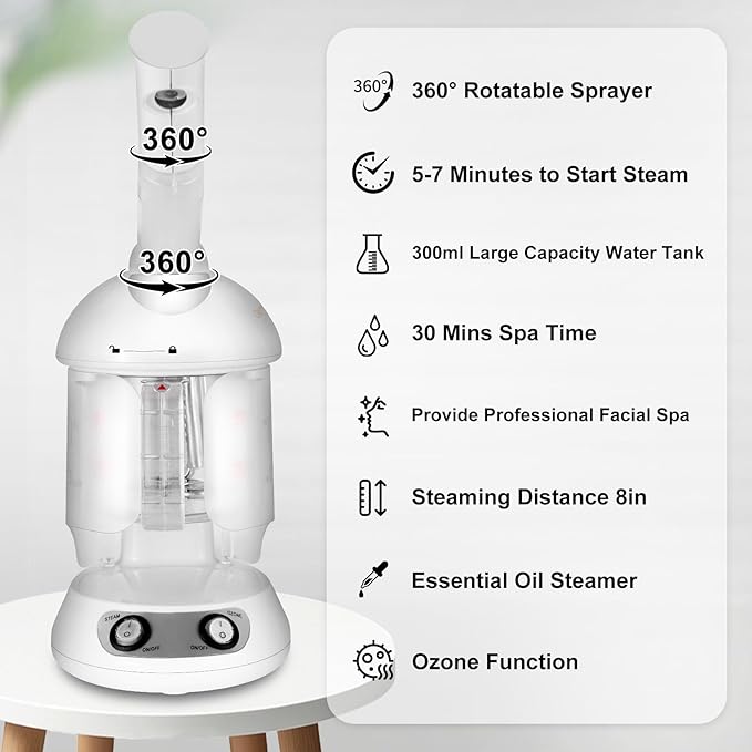 Nano Ionic Facial Steamer with Removable Water Cup, Face Steamer 360° Rotatable - Image 8