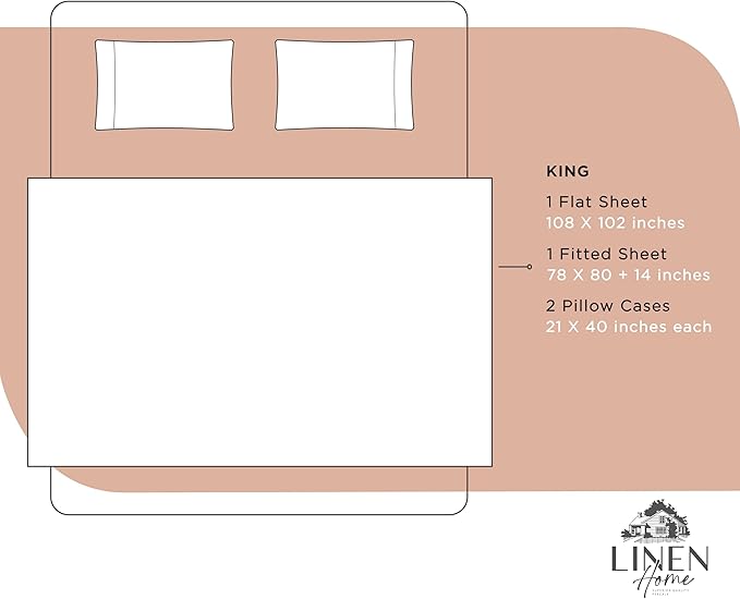 Linen Home 100% Cotton Percale Sheets King Size, Deep Pocket, 4-Piece Set - Image 6