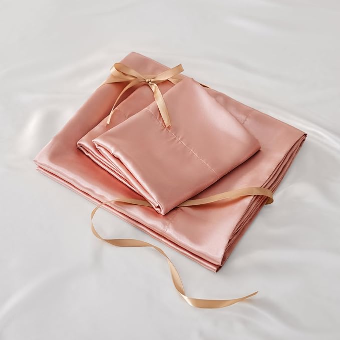 BEDELITE Satin Sheets Queen Size Bed Set, Luxury Soft Rose Pink Silky Sheets - Image 6