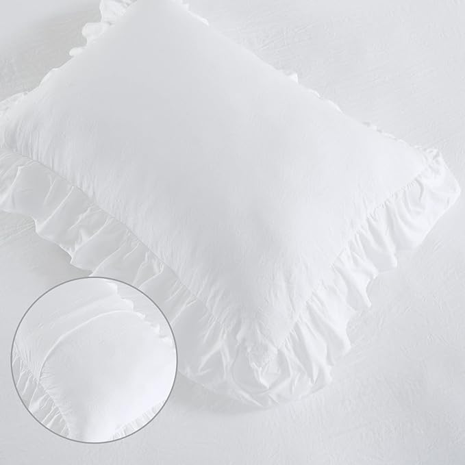 CAROMIO White Ruffle Duvet Cover Queen Size, 90x90 in - Image 6