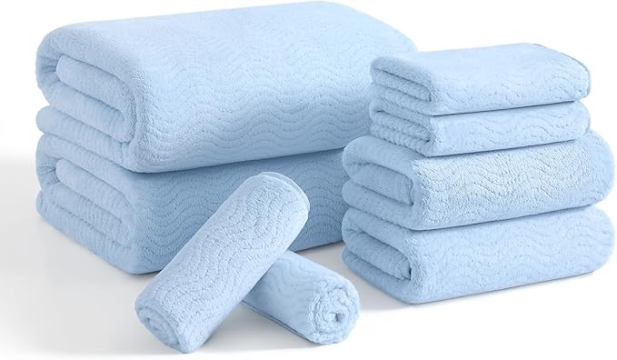 8 Piece Bath Towel Set Blue|2 Oversized Large Bath Sheet, 2 Hand Towels by JessyHome