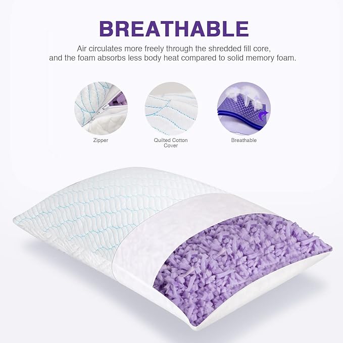 WISHSMILE Cooling King Size Pillows, Pillow King Size Set of 2 Shredded Memory - Image 8