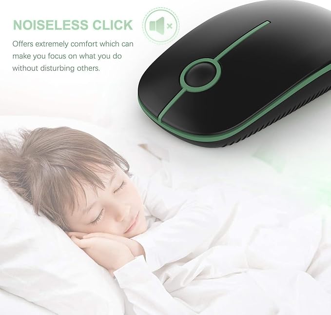 VssoPlor Wireless Mouse, 2.4G Slim Portable Computer Laptop Mouse with Nano Receiver Quiet Silent Optical Mice for Notebook, PC, Laptop, Computer-Black and Green