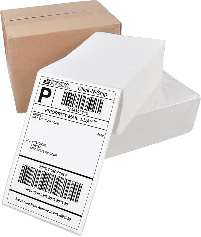L LIKED 1000 4x6 Thermal Shipping Labels Fanfold, Direct Thermal Printer Labels Compatible with Zebra Rollo - Perforated Strong Adhesive