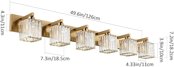 Aipsun Bathroom Vanity Light Brass Crystal Vanity Lighting Fixtures 6 Light - Image 3