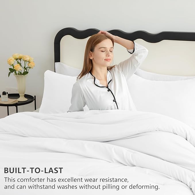 CozyLux Oversized Queen Comforter Set White, 3 Pieces 98x98 Solid Breathable - Image 3