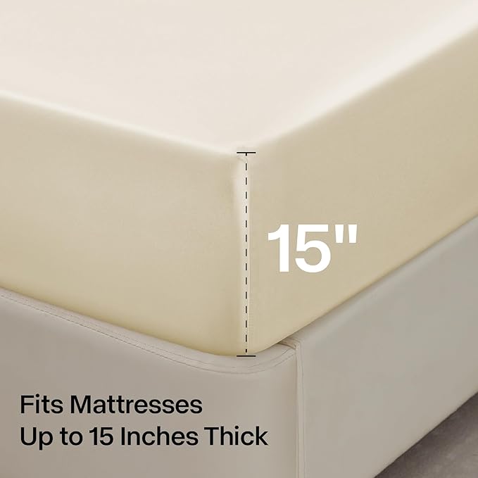 BEDELITE California King Sheets Set, Luxury Soft Beige Satin Sheets - Image 6