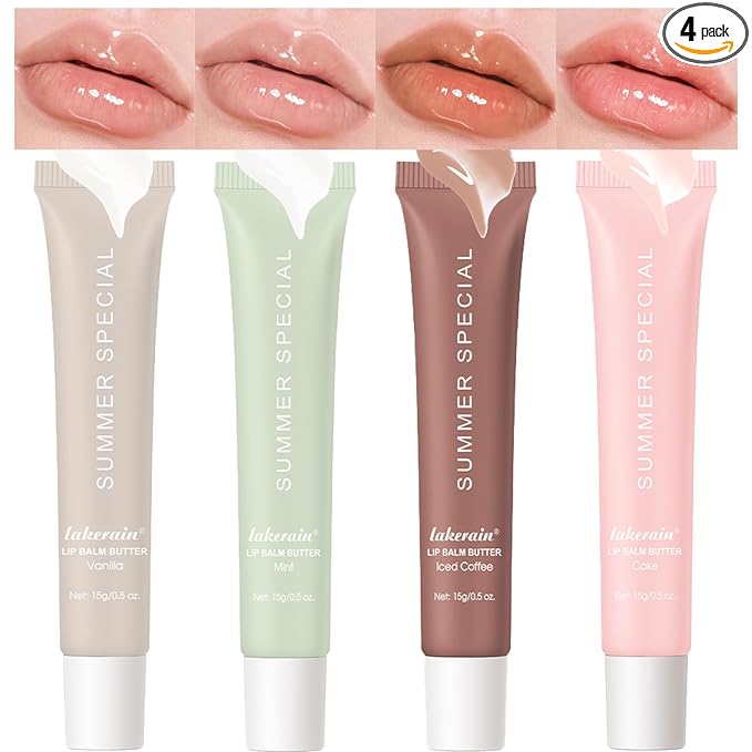 4 PCS Lip Glossy Butter Nourishing Balm, Lightweight, Non-Sticky, Long-lasting by Unknown