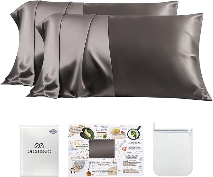 PROMEED 23 Momme Grade 6A+ Mulberry Silk Pillowcase 2 Pack, 100% Natural Silk by PromeedTextile