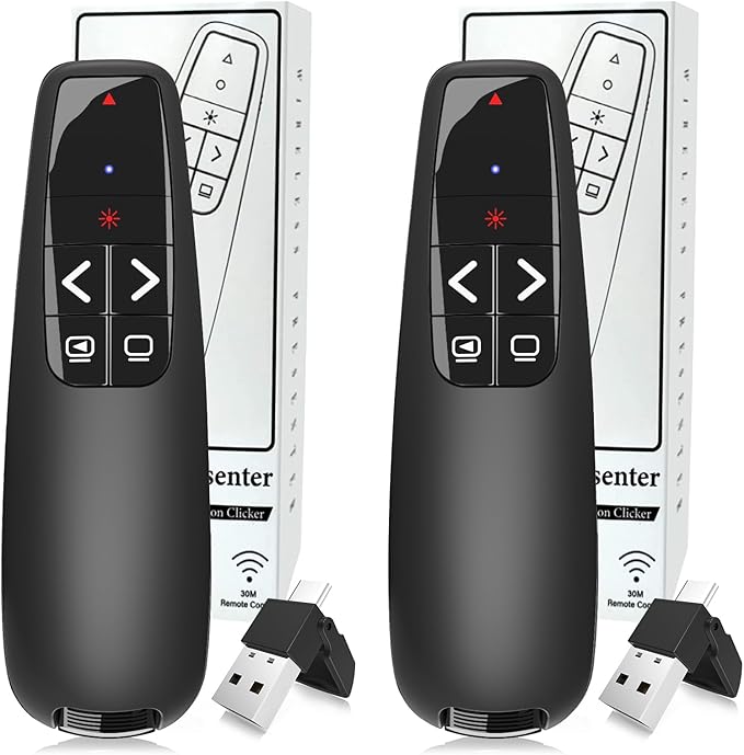 (2 Units) Wireless Presentation Clicker PowerPoint Presenter Remote: Clicker with Red Laser Pointer Long Range PPT Control -Power Point Google Slide Advancer for Mac Laptop PC Computer Keynote