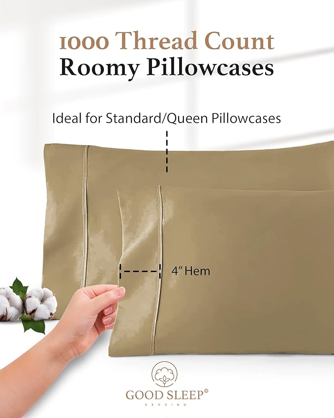1000 TC Taupe Standard Pillowcases Set of 2 100% Egyptian Cotton Pillow Cases - Image 3