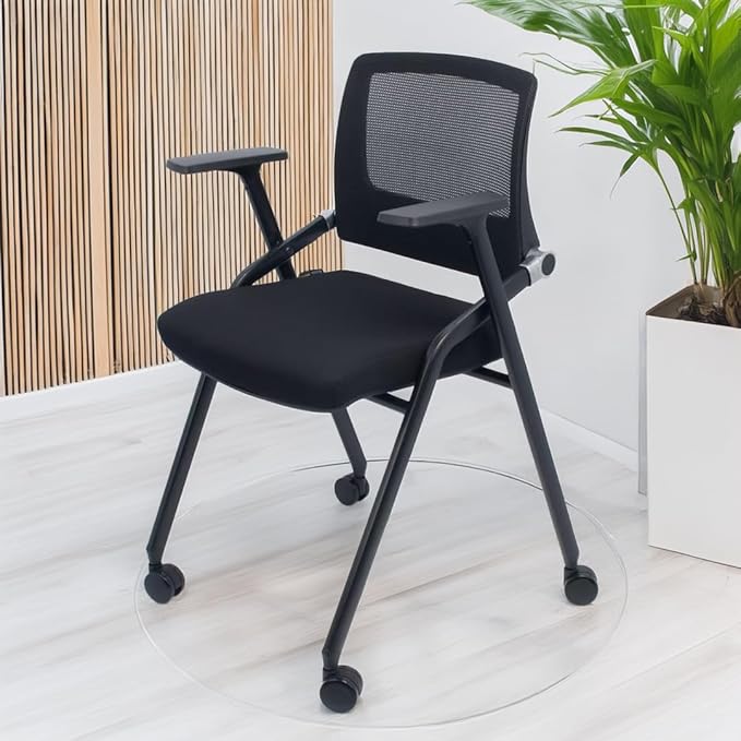 SLKJChr 4 Pack Foldable Office Chairs with Wheels, Mesh Back, Arms and Portable - Folding Office Chairs for Conference Room Chair, Office Guest & Reception & Meeting Chair - (Black) 300 lbs.