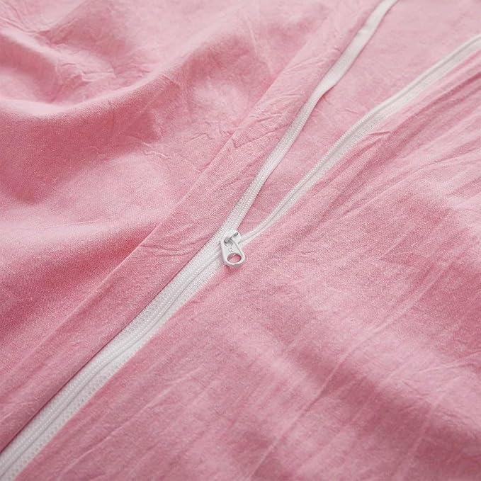 LOVQUE Pink Cotton Duvet Cover King Size, Linen Like Natural Bedding Set - Image 4