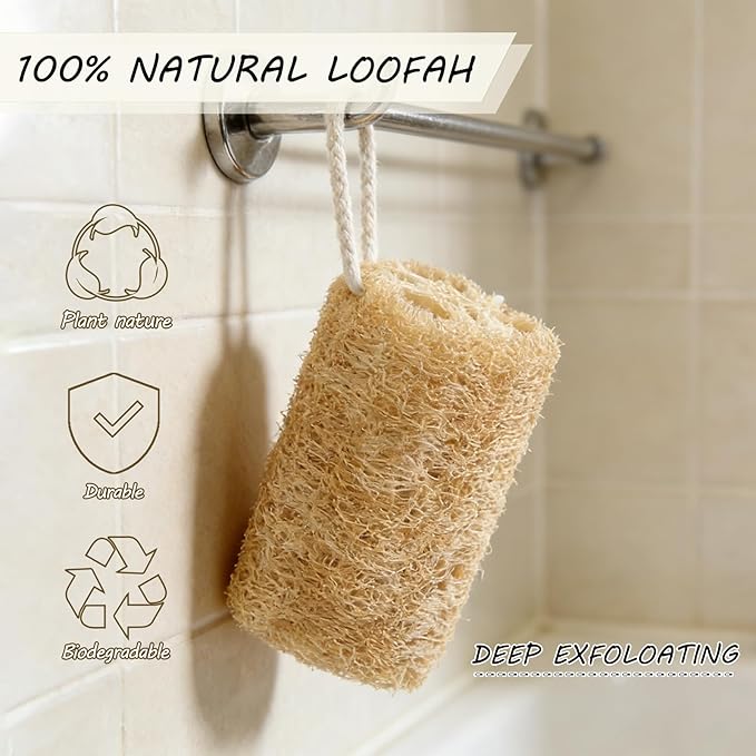 Natural Loofah Sponge Organic Loofa Set 6 Pack, Exfoliating Body Scrubber - Image 4