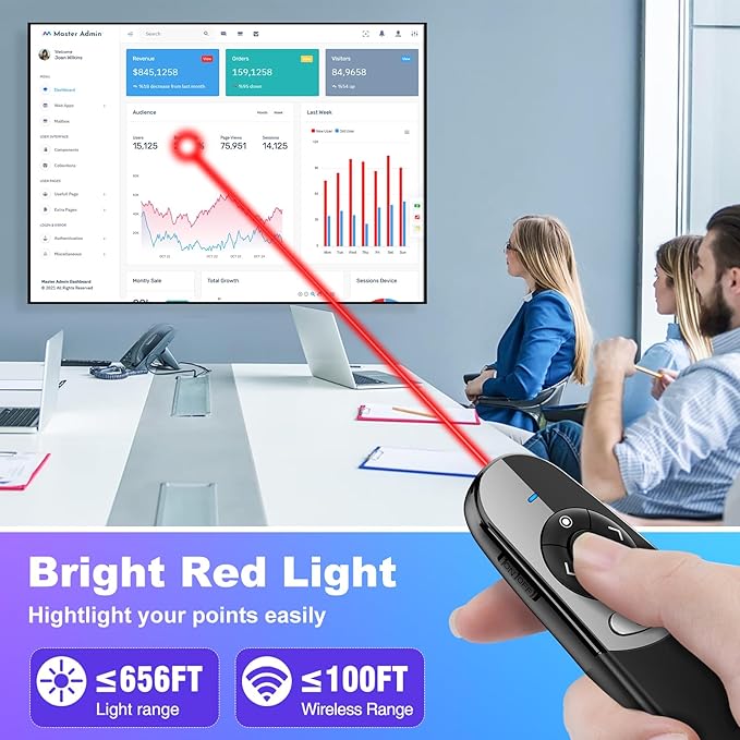 2 in 1 Type C USB Presentation Clicker with Physical and Digital Function, RF 2.4GHz Wireless Presenter Remote PPT Clicker for Computer Presentations, Slide Advancer for Mac Laptop