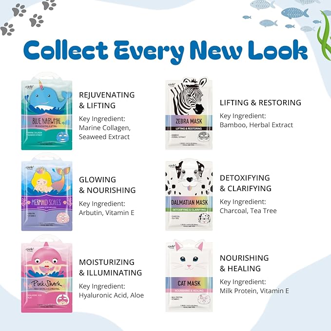 Epielle Character Face Mask Wave & Wild 6 Pack, Fun & Effective Korean Skin Care - Image 3