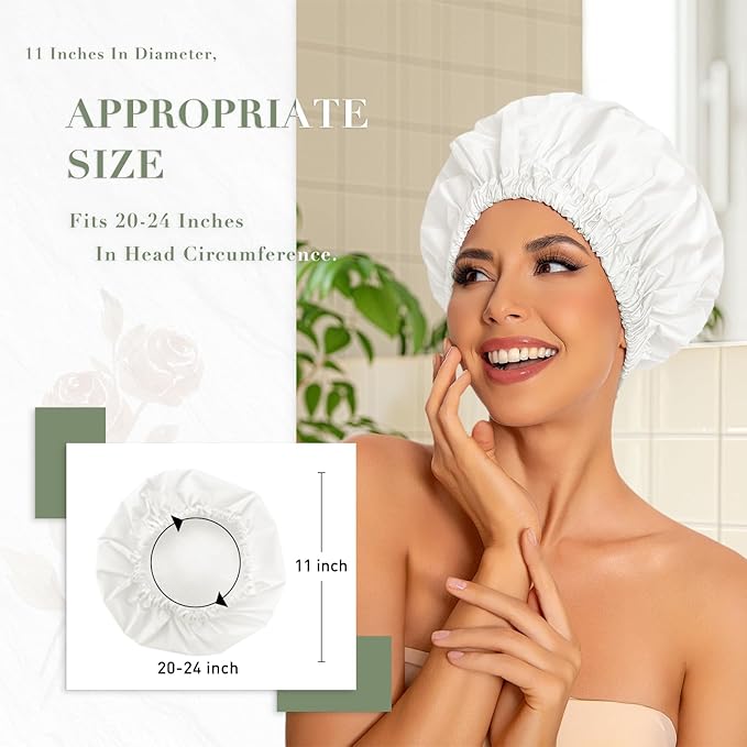 Reusable Shower Cap for Women, Large Waterproof Shower Bonnet - Image 3