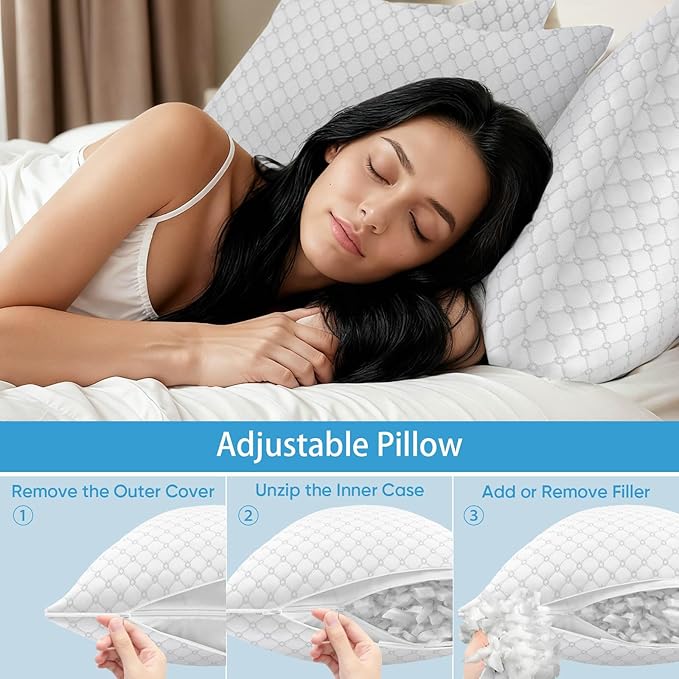 OAISZ Shredded Memory Foam Pillow, Queen Size Cooling Adjustable Firm Bed Pillow - Image 7