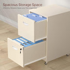 Kubohogar 2 Drawer Mobile File Cabinet with Lock, Cream Metal Filing Cabinets with Wheels, Vertical Rolling File Cabinet Fit Hanging Files, Letter and A4 Documents