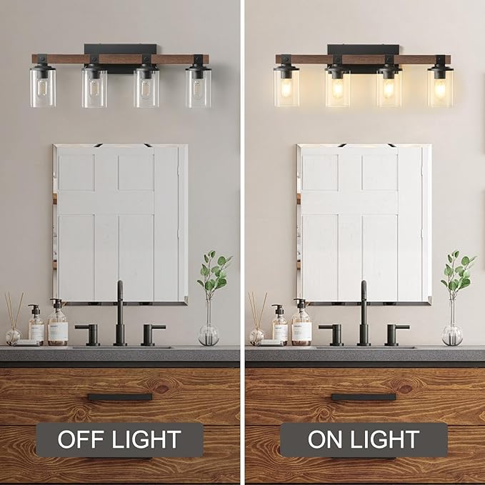 Bathroom Vanity Light Fixtures 4 lights, Wooden Farmhouse Vanity Lights Rustic - Image 7