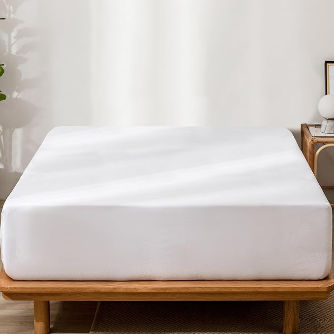 MooMee Fitted Bottom Sheet Only 100% Washed Cotton Linen Like Textured - Image 4
