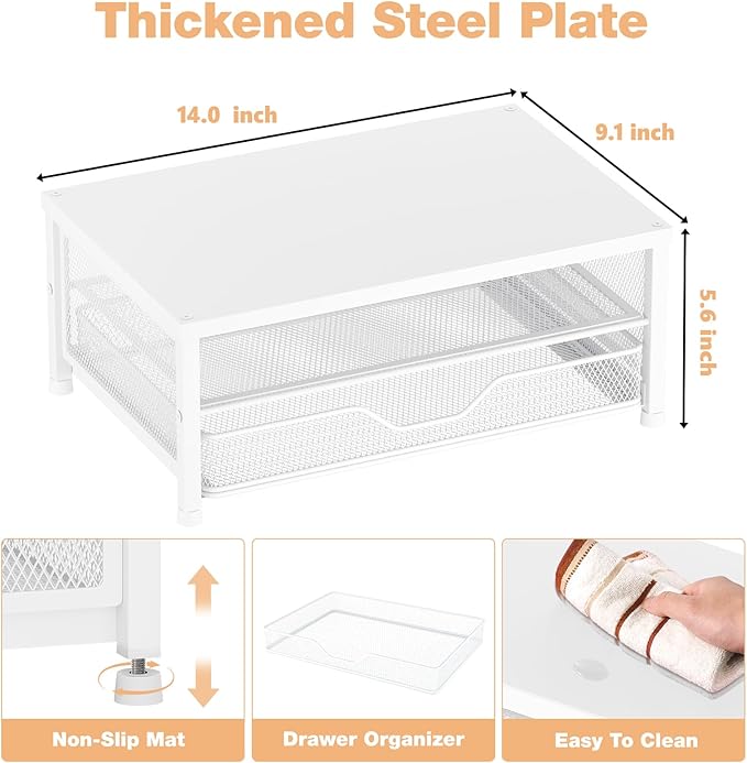 OPNICE Computer Monitor Stand Riser, Desk Organizer with Drawer, Laptop Stand, Office Desk Accessories & Workspace Desktop Organizers Storage for Office Supplies(White)
