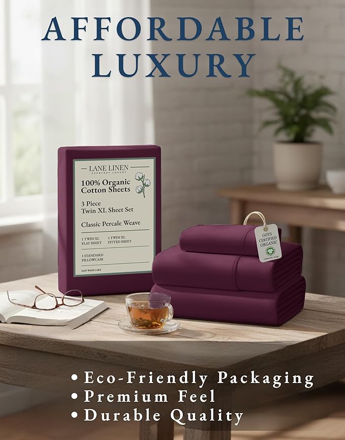LANE LINEN 100% Organic Cotton Eco Friendly Sustainably Produced Twin XL Sheet - Image 8